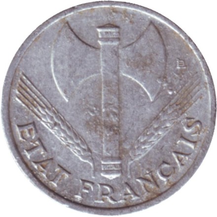 Монета 50 сантимов. 1944 год, Франция. Режим Виши. (Без отметки монетного двора).