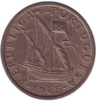 Монета 5 эскудо. 1965 год, Португалия. Парусный корабль. Монета 5 эскудо. 1965 год, Португалия. Парусный корабль.