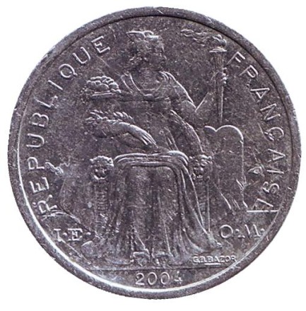 Монета 1 франк. 2004 год, Французская Полинезия. Монета 1 франк. 2004 год, Французская Полинезия.