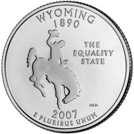 Монета 25 центов (P). 2007 год, США. Вайоминг. Штат № 44. Монета 25 центов (P). 2007 год, США. Вайоминг. Штат № 44.