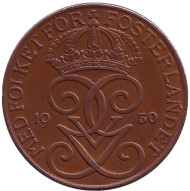 Монета 5 эре. 1950 год, Швеция. (Бронза) Монета 5 эре. 1950 год, Швеция. (Бронза)