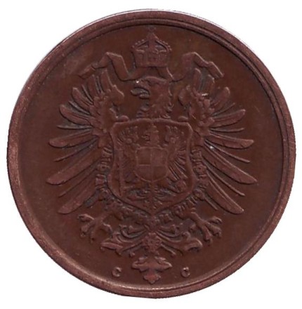 Монета 2 пфеннига. 1875 год (C), Германская империя.