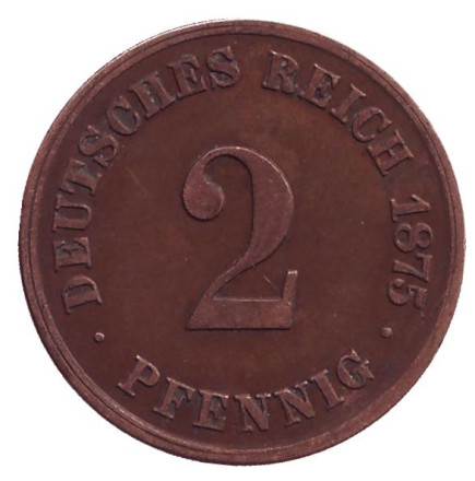 Монета 2 пфеннига. 1875 год (C), Германская империя.