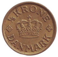Монета 1/2 кроны. 1940 год, Дания. Монета 1/2 кроны. 1940 год, Дания.