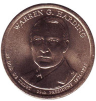 29-й президент США. Уоррен Хардинг. Монетный двор P. 1 доллар, 2014 год, США. 29-й президент США. Уоррен Хардинг. Монетный двор P. 1 доллар, 2014 год, США.
