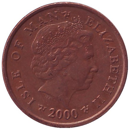 Монета 2 пенса, 2000 год, Остров Мэн. Парусник.