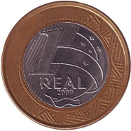 Монета 1 реал. 2009 год, Бразилия. Монета 1 реал. 2009 год, Бразилия.