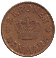 Монета 2 кроны. 1926 год, Дания. Кристиан X. Монета 2 кроны. 1926 год, Дания. Кристиан X.
