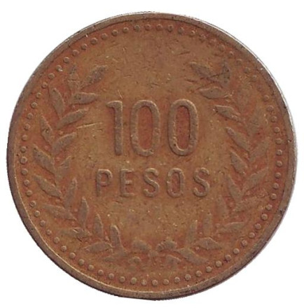 Монета 100 песо. 1992 год, Колумбия.