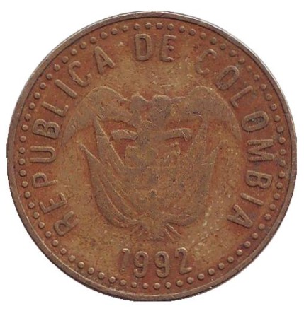 Монета 100 песо. 1992 год, Колумбия.