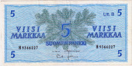 Банкнота 5 марок, 1963 год, Финляндия. P-106Aa(39). Банкнота 5 марок, 1963 год, Финляндия. P-106Aa(39).