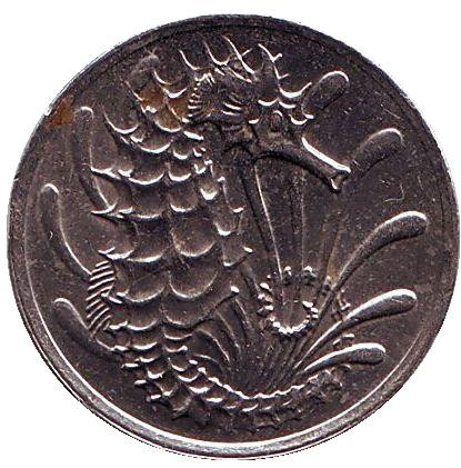 Монета 10 центов. 1984 год, Сингапур. Морской конек.