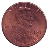 Монета 1 цент. 2015 год (D), США. Монета 1 цент. 2015 год (D), США.