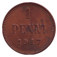 Монета 1 пенни. 1917 год, Финляндия в составе Российской Империи. Монета 1 пенни. 1917 год, Финляндия в составе Российской Империи.