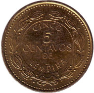 Монета 5 сентаво. 2003 год, Гондурас. Монета 5 сентаво. 2003 год, Гондурас.
