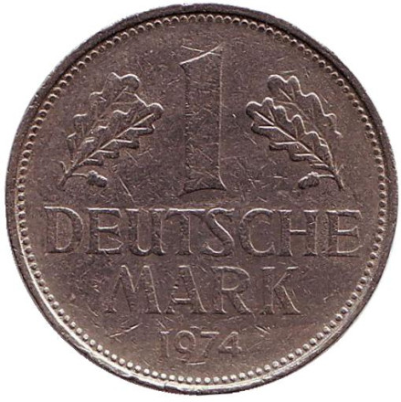 Монета 1 марка. 1974 год (F), ФРГ.