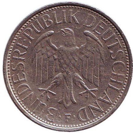 Монета 1 марка. 1974 год (F), ФРГ. Монета 1 марка. 1974 год (F), ФРГ.