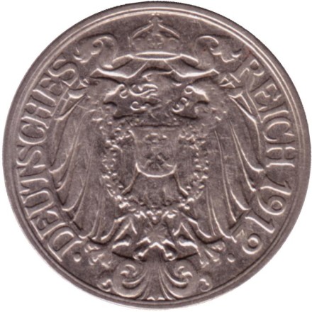 Монета 25 пфеннигов. 1912 год (F), Германская империя. Монета 25 пфеннигов. 1912 год (F), Германская империя.