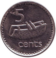 Фиджийский барабан (лали). Монета 5 центов. 1999 год, Фиджи.