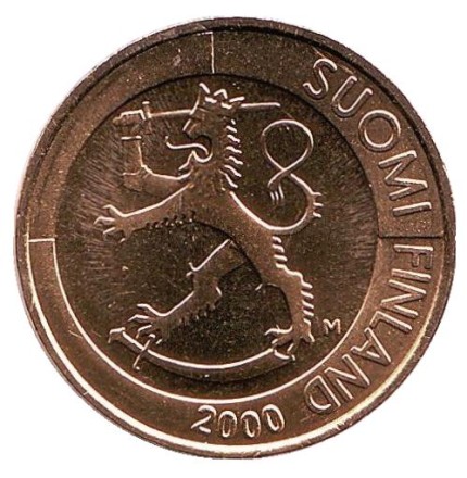 Монета 1 марка. 2000 год, Финляндия. UNC. Монета 1 марка. 2000 год, Финляндия. UNC.