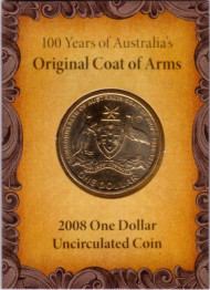 Монета 1 доллар. 2008 год, Австралия. 100 лет первому гербу. (S). Монета 1 доллар. 2008 год, Австралия. 100 лет первому гербу. (S).