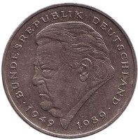 Франц Йозеф Штраус. Монета 2 марки. 1990 год (D), ФРГ.