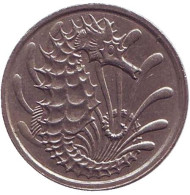 Монета 10 центов. 1976 год, Сингапур. Морской конек.
