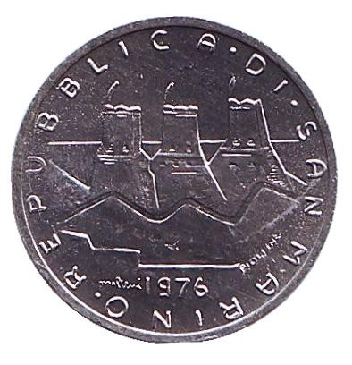 Монета 1 лира. 1976 год, Сан-Марино. Республика.