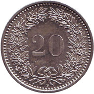 Монета 20 раппенов. 2004 год, Швейцария. Монета 20 раппенов. 2004 год, Швейцария.