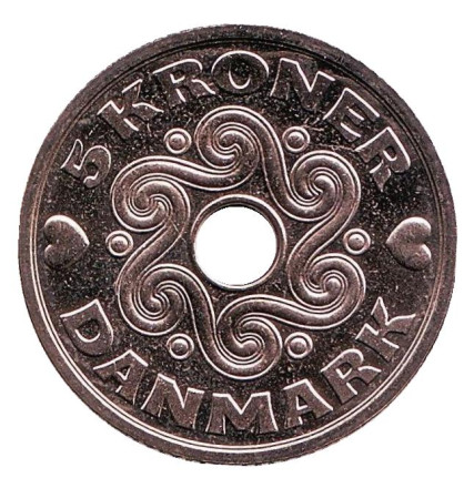 Монета 5 крон. 2001 год, Дания. BU.