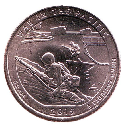 Монета 25 центов (P). 2019 год, США. Национальный монумент воинской доблести в Тихом океане. Парк № 48.