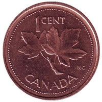 50 лет правлению Королевы Елизаветы II. Монета 1 цент, 2002 год, Канада. (Немагнитная)