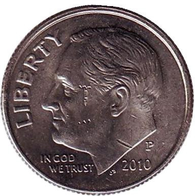 Монета 10 центов. 2010 (P) год, США. Рузвельт.