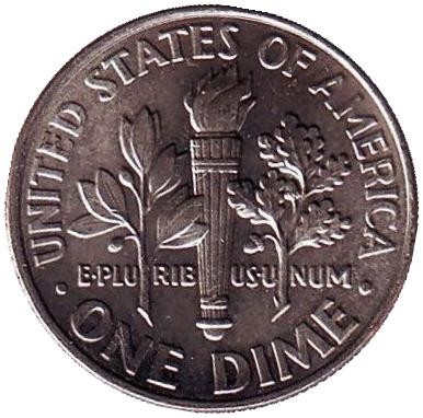 Монета 10 центов. 2010 (P) год, США. Рузвельт. Монета 10 центов. 2010 (P) год, США. Рузвельт.