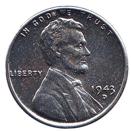 Монета 1 цент. 1943 год (D), США. XF. Линкольн.