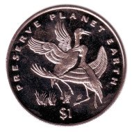 Монета 1 доллар, 1996 год, Эритрея. Журавли, серия "Сохраним планету Земля".