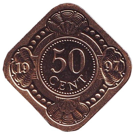 Монета 50 центов. 1997 год, Нидерландские Антильские острова. BU.