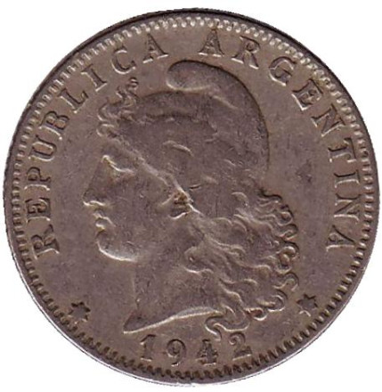 Монета 20 сентаво. 1942 год, Аргентина. (Медно-никелевый сплав)