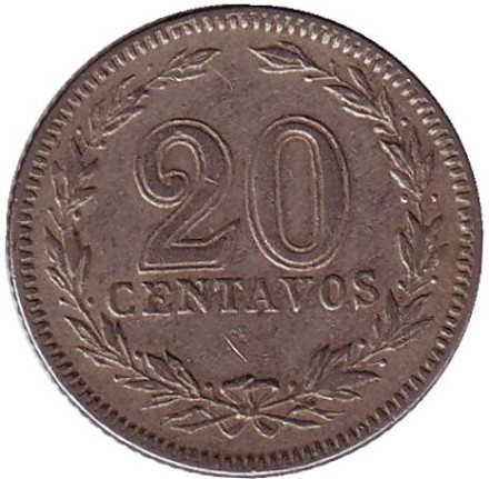 Монета 20 сентаво. 1942 год, Аргентина. (Медно-никелевый сплав) Монета 20 сентаво. 1942 год, Аргентина. (Медно-никелевый сплав)