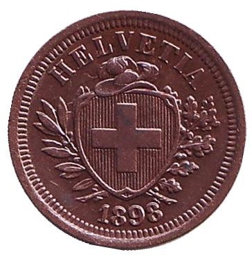 Монета 1 раппен. 1898 год, Швейцария. aUNC.