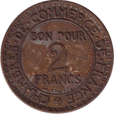 Монета 2 франка. 1925 год, Франция. Монета 2 франка. 1925 год, Франция.