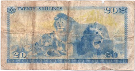 Банкнота 20 шиллингов. 1978 год, Кения. P-17. Банкнота 20 шиллингов. 1978 год, Кения. P-17.