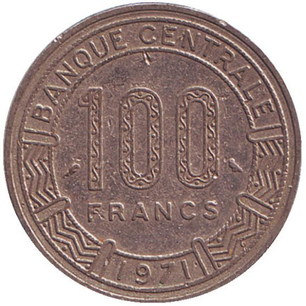 Монета 100 франков. 1971 год, Чад. Африканские антилопы. (Западные канны).