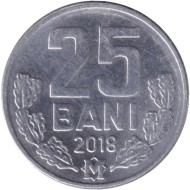 Монета 25 бани. 2018 год, Молдавия. Монета 25 бани. 2018 год, Молдавия.