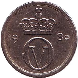 Монета 10 эре. 1980 год (AB), Норвегия. Монета 10 эре. 1980 год (AB), Норвегия.