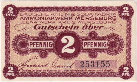 Нотгельд Мерзебурга. BASF. 2 пфеннига. 1917 год, Германская империя.