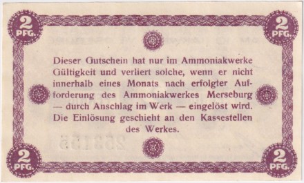 Нотгельд Мерзебурга. BASF. 2 пфеннига. 1917 год, Германская империя.