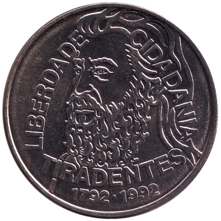 Монета 5000 крузейро. 1992 год, Бразилия. 200 лет со дня смерти Тирадентиса.