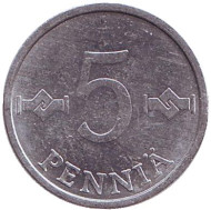 Монета 5 пенни. 1983 год, Финляндия. Монета 5 пенни. 1983 год, Финляндия.