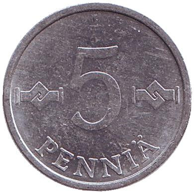Монета 5 пенни. 1983 год, Финляндия.